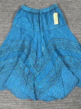 Advance Apparels Skirt Women One Size Teal Embroidered Midi Festival Hippy Boho